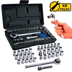 Kit Jogo De Soquete 40 Peças Chave Catraca Reversível Resistente Pressão Abrasão Aço Carbono