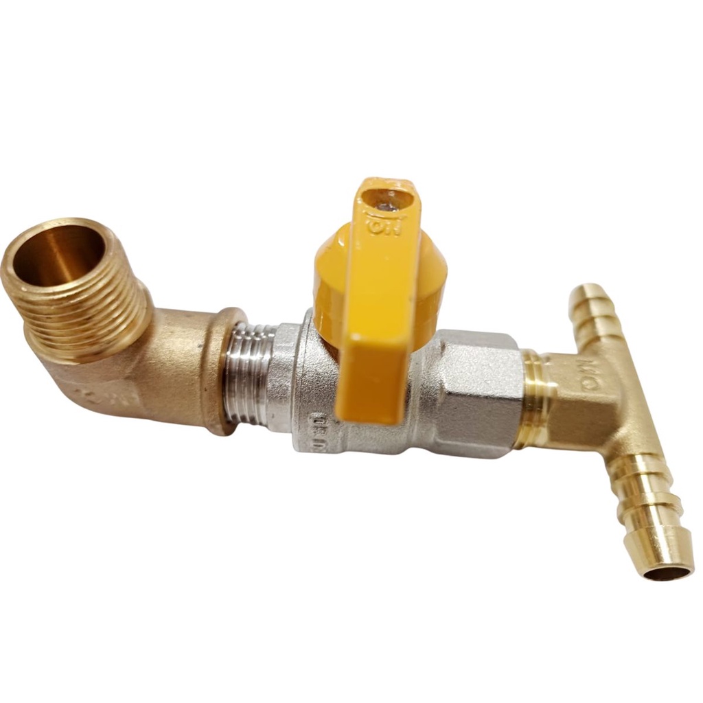 kit saída parede gás encanado joelho +valvula+ tee duplo bico espiga