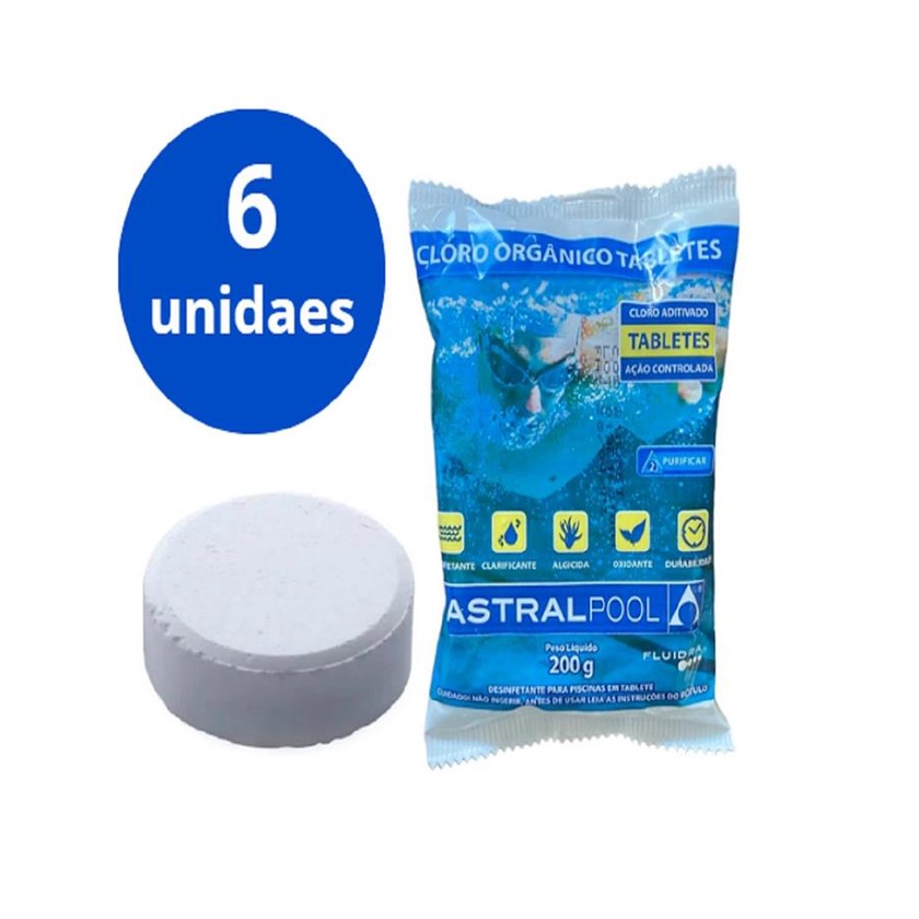 Kit 6 Pastilhas Cloro Organico200g Astralpool Piscina em Oferta na Shopee
