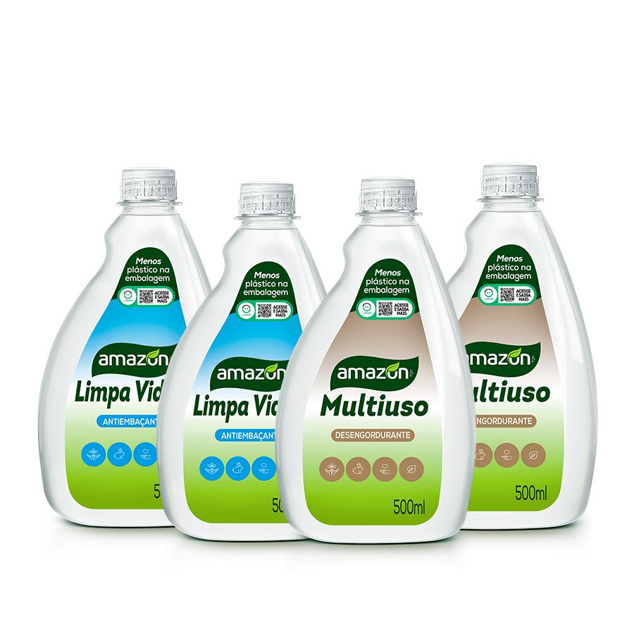 Kit 2 Limpa Vidros Spray Amazon + 2 Limpador Multiuso - Amazon H2O