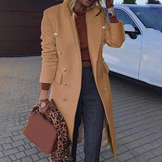 DM8F Sobretudo Pure Color Outono Inverno Manga Longa Slim Fit Longo Casaco De Lã Quente Mulheres Para A Vida Diária