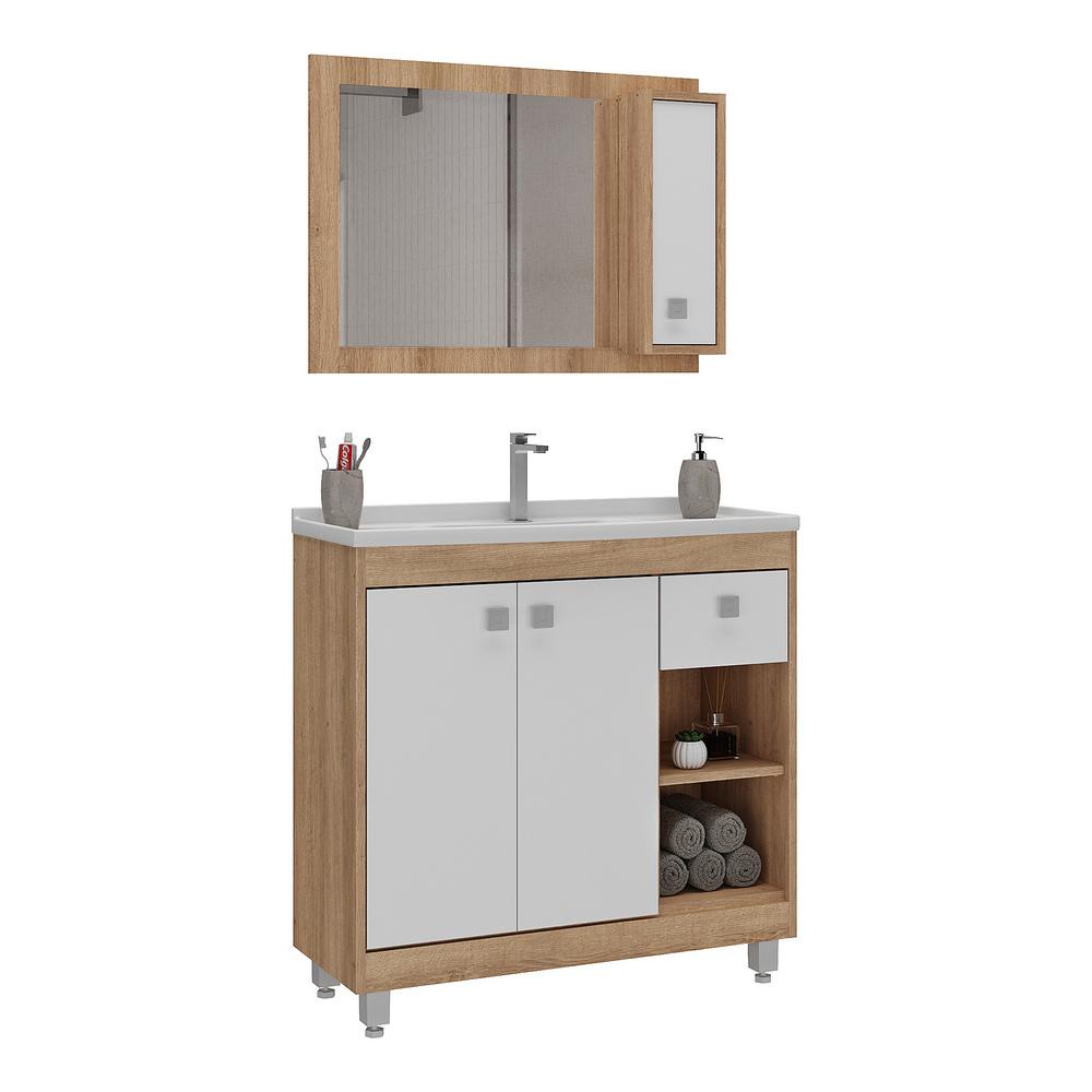 Gabinete Banheiro com Cuba e Espelheira 80cm Multimóveis CR10102