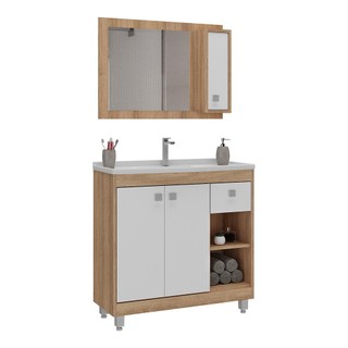 Gabinete Banheiro com Cuba e Espelheira 80cm Multimóveis CR10102 em Oferta na Shopee