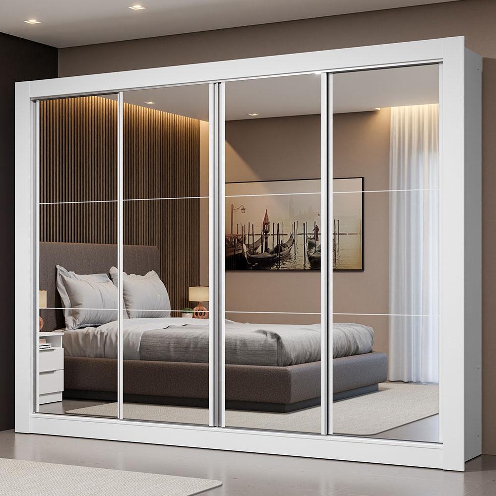 Guarda-Roupa Madesa Montana 4 Portas de Correr de Espelho - Branco em Oferta na Shopee