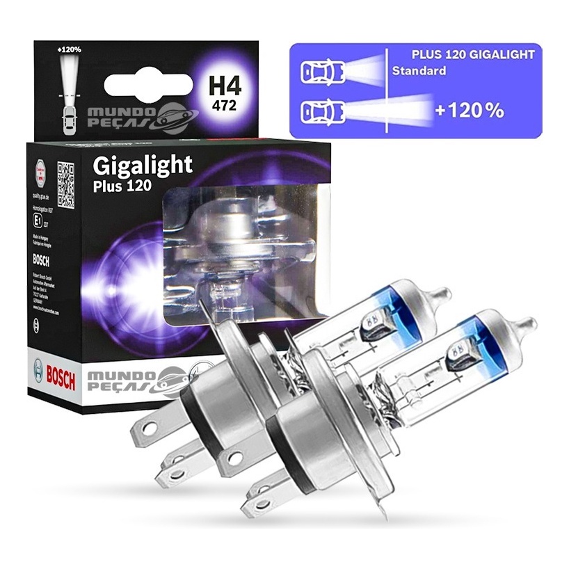 Par Lampada Bosch H4 60/55w Giga Light Plus 120% + Luz