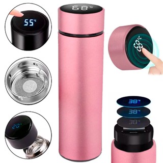 Garrafa Térmica De Aço Inox Temperatura Digital Rosa 500ml