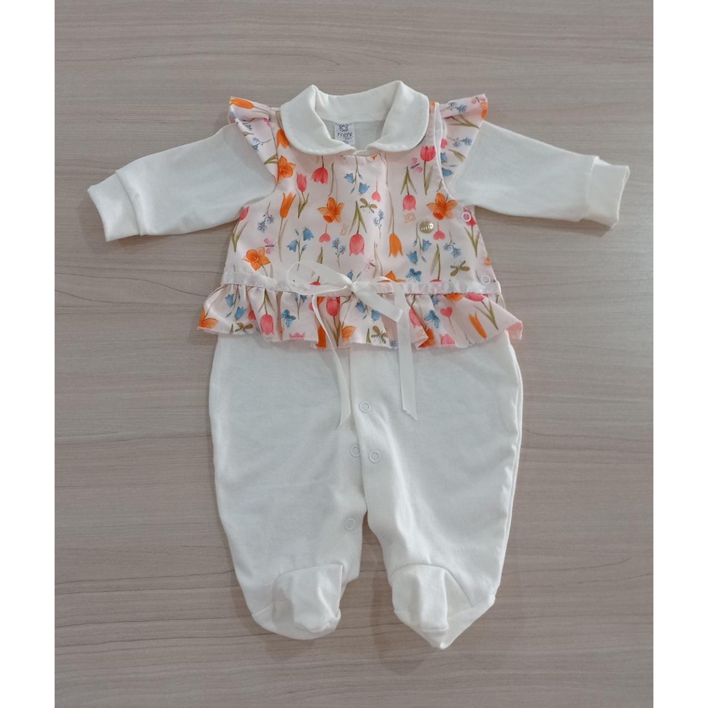 Macacão Roupa de bebê menina de malha Manga Longa Estampado 100% algodão — imagem 2 de 2