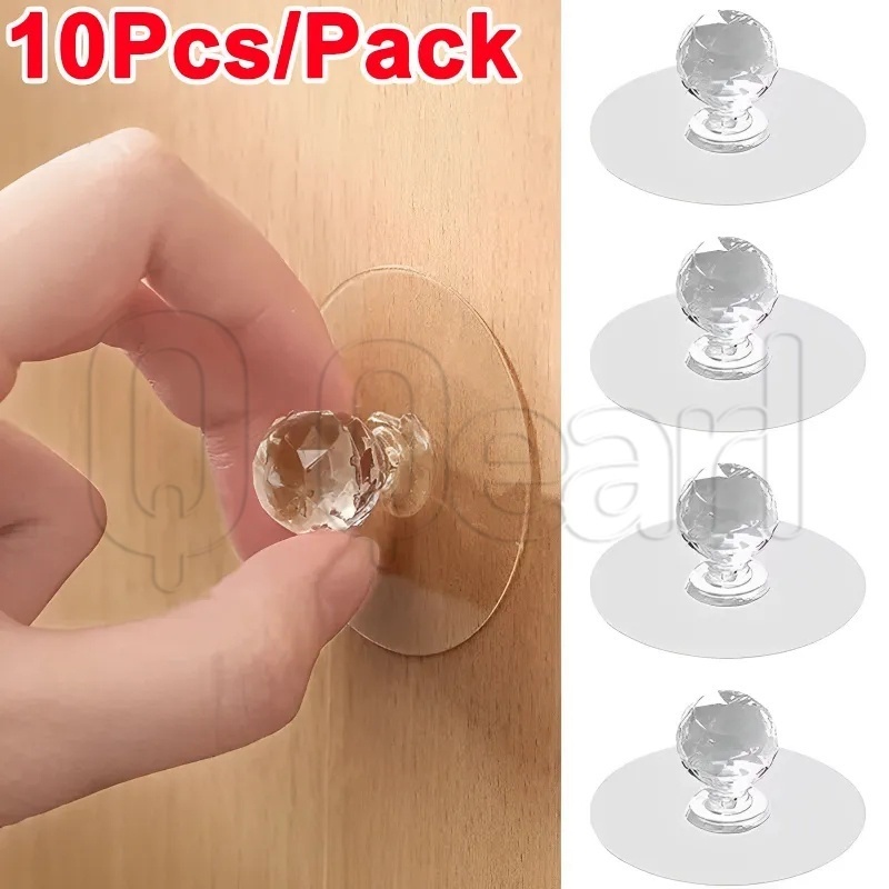 10Pcs Puxadores De Porta De Cristal Acrílico Auto-Adesivos Sem Furos/Janela De Móveis Transparentes/Puxador De Gaveta De Armário Invisível Costura/Gancho De Armazenamento Robusto Simples