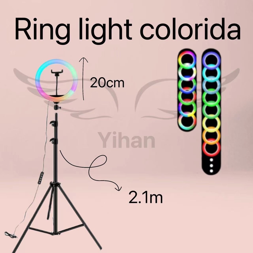 8 polegada colorida led anel de luz  selfie  com tripé2.1m YihanStore