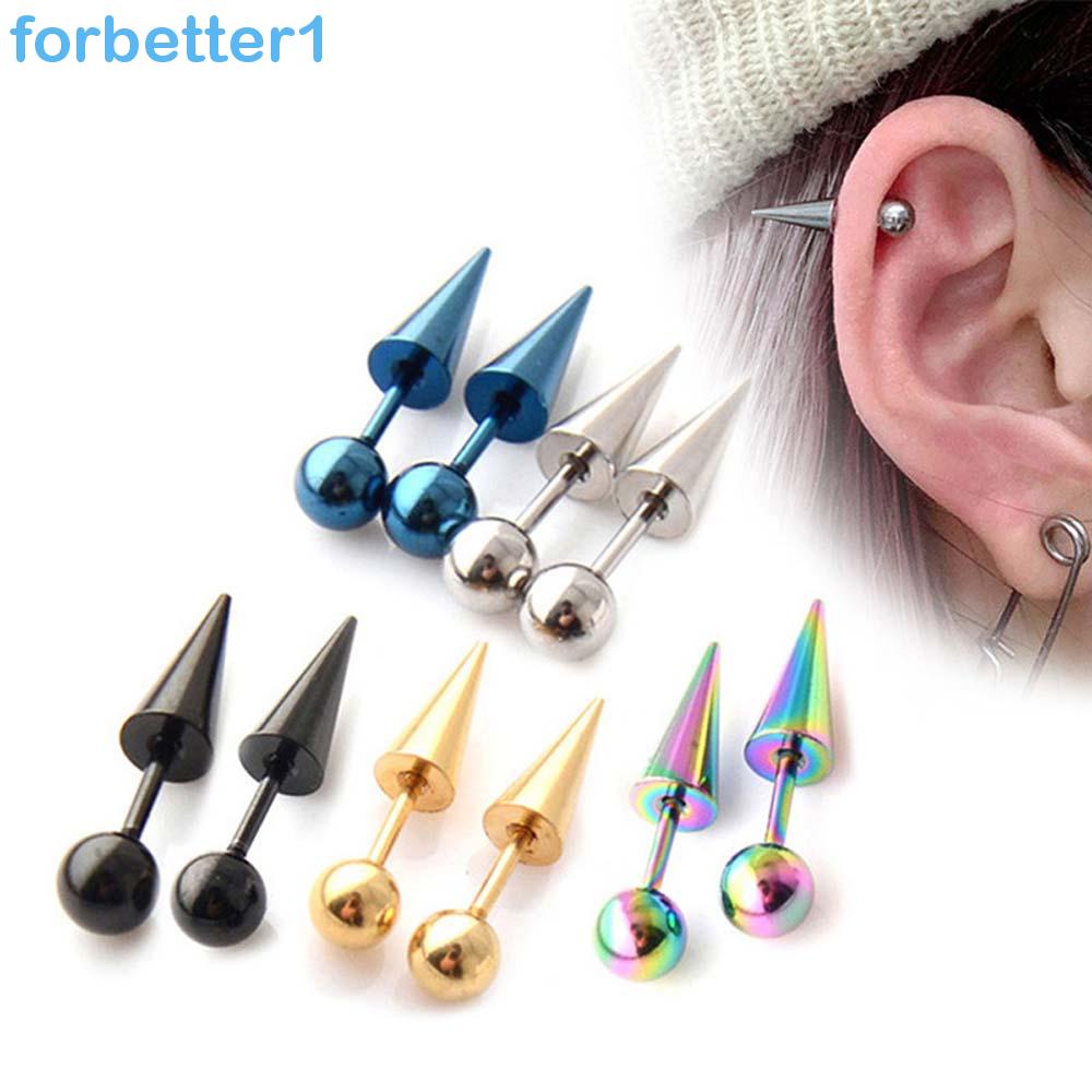FORBETTER Punk Gótico Pico Cone Ponta Masculino Feminino Bola Redonda Orelha Piercing Brincos/Multicolorido em Oferta na Shopee
