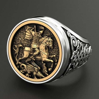 Punk Cool Men's Finger Ring Duplo Ouro Cor Metal Roma Soldado Cavalo Dragão Anéis Moda Jóias em Oferta na Shopee