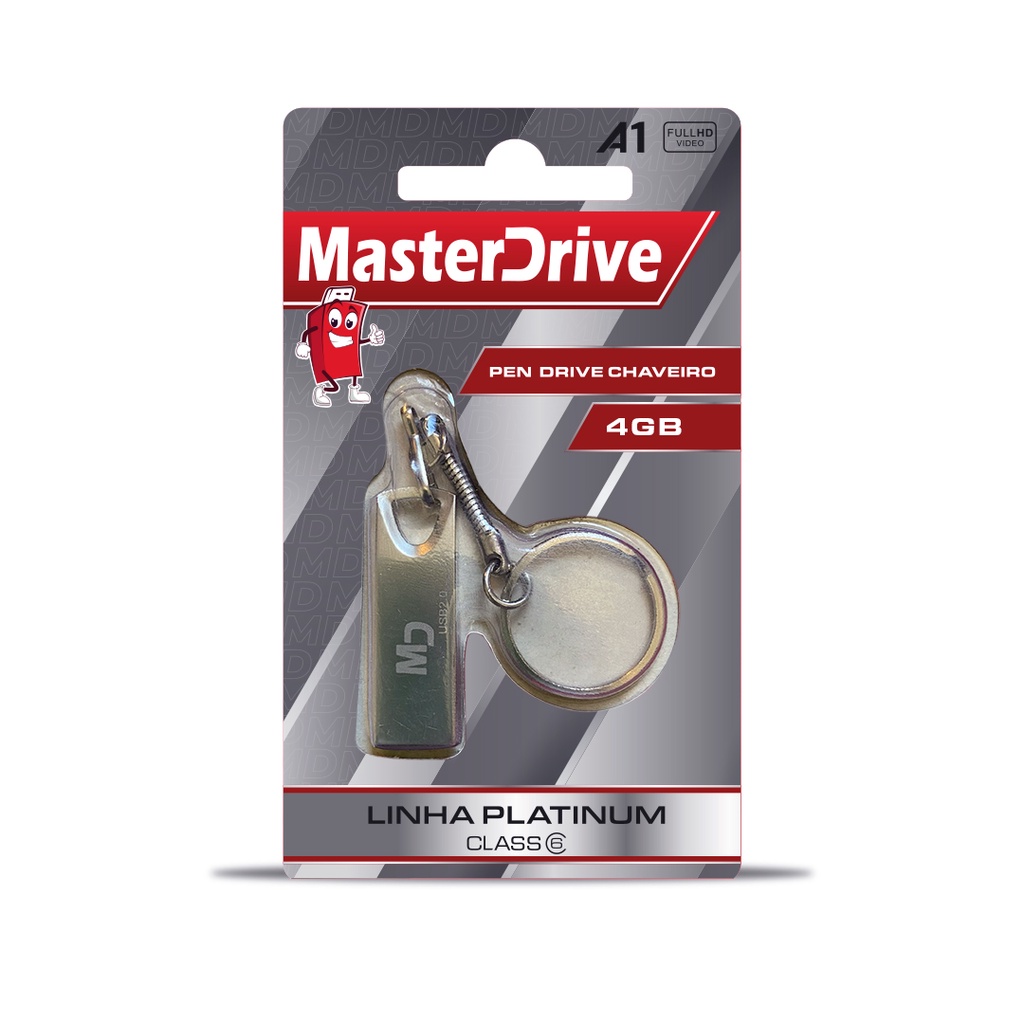 Pendrive 4GB Chaveiro MasterDrive Platinum, Pen Drive 4GB USB 2.0