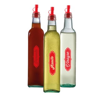 Conjunto 3 Galheteiros Pimenta Azeite e Vinagre 500ml de Vidro