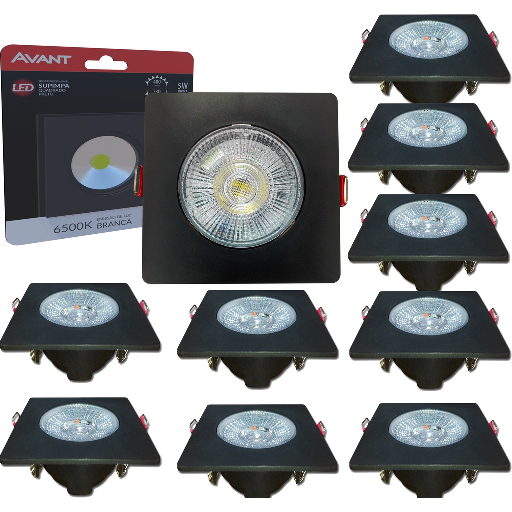 10 Spot Led Supimpa Quadrada Branco Frio 5w Bivolt Casa Teto Decorada Avant