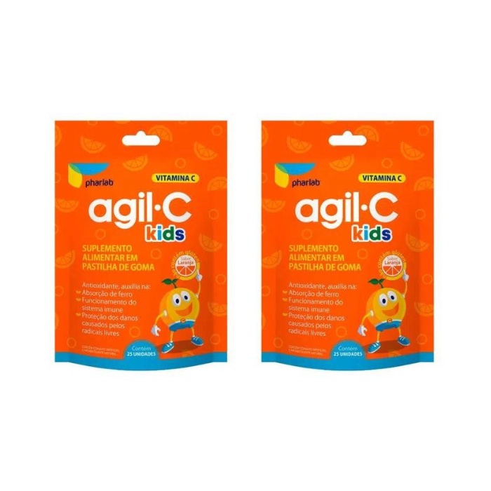 Kit C/2 Vitamina C Infantil Sabor Laranja Ágil-C Kids C/25 Gomas