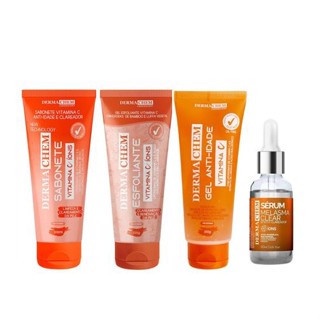 Kit Clareador Facial Vitamina C Sérum Melasma,Sabonete,Gel e Esfoliante Dermachem