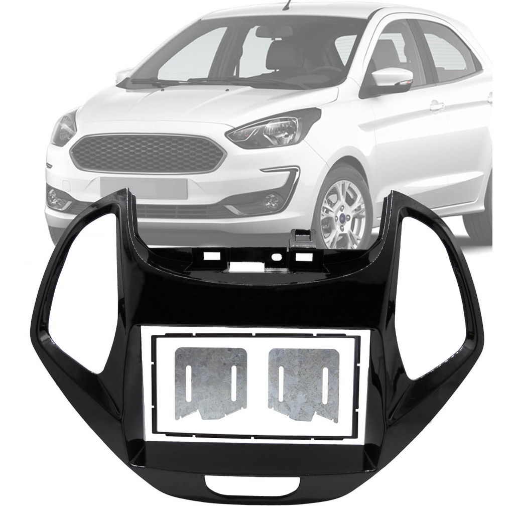 Moldura Painel 2 Din 7" Polegadas KA 2019 até 2021 Hatch Sedan Black Piano