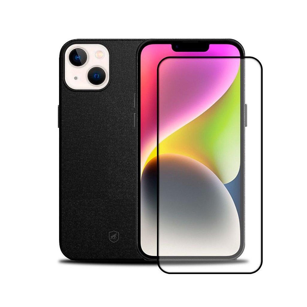 Kit Capa Couro Dual Preta e Pelicula Coverage 5D Pro Preta para iPhone 13 - Gshield em Oferta na Shopee
