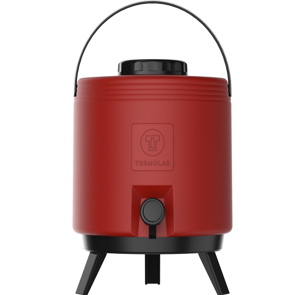 Botijão Garrafa Térmica Cor Vermelho Maxitermo 8 Litros Com Torneira e Pés Retratil Termolar