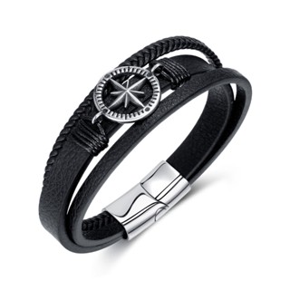 Z H Jóias Vintage Aço Inoxidável Para Homens Multicamadas Couro Viking Compass Bracelet Party Rock Punk Acessórios
