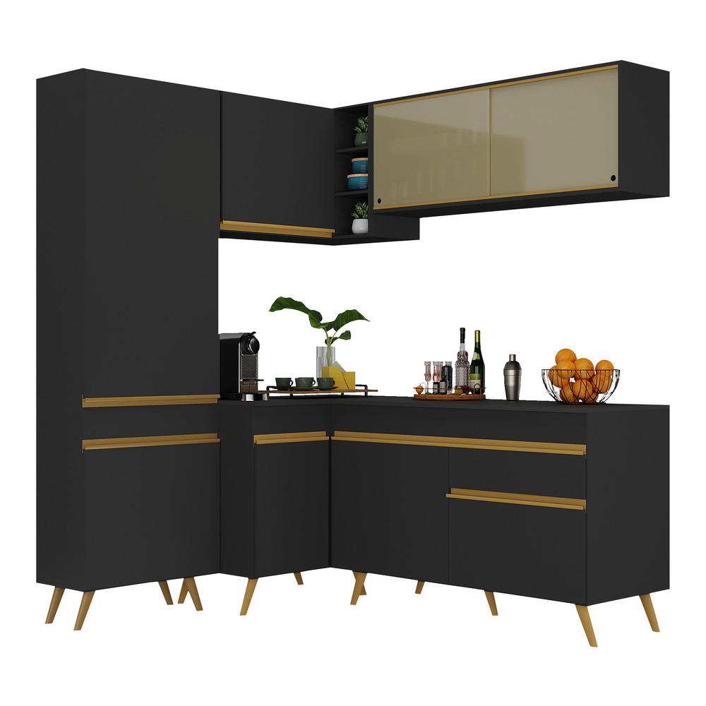 Cozinha Completa de Canto Veneza GB Multimóveis MP2054 com Armário e Balcão Preta - Home & Living