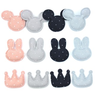 40Pcs Tecido Misto Dot Mouse Corwn Rabbit Forma Da Cabeça Apliques Acolchoados Para Artesanato De Bebês Clip De Cabelo Acessórios De Cabeleireiro Feitos À Mão