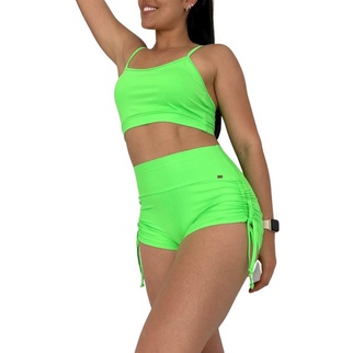 Conjunto Academia 1 Short e 1 Top Feminino Verde Neon Para Musculação Academia Caminhada