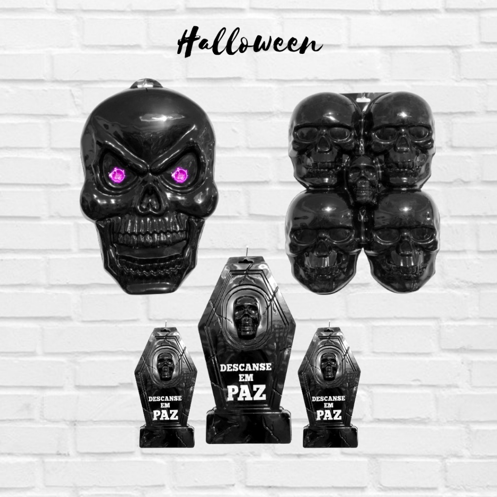 Painel Decorativo para Halloween - Dias das Bruxas, Cabeça de Abóbora, Lápide e Caveira!