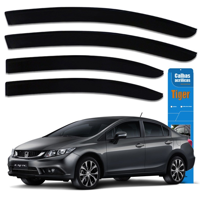Calha De Chuva Defletor Honda New Civic 2012 A 2016 4 Portas Fume Tiger HD7678