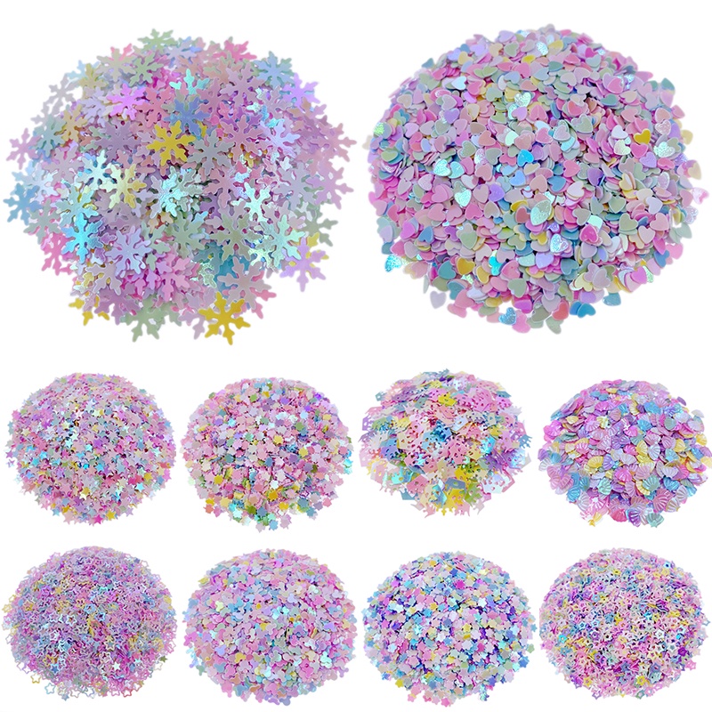 200-2000Pcs Various Styles Mixed Color Glitter Star Heart Shell Leaves Sequins DIY Handmade Nail Jewelry Material