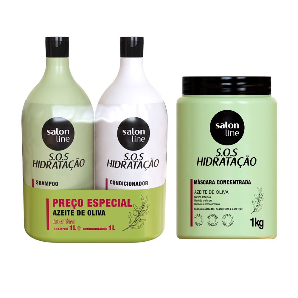Kit Sos Hidratação Azeite De Oliva Cachos 1L Salon Line 3un
