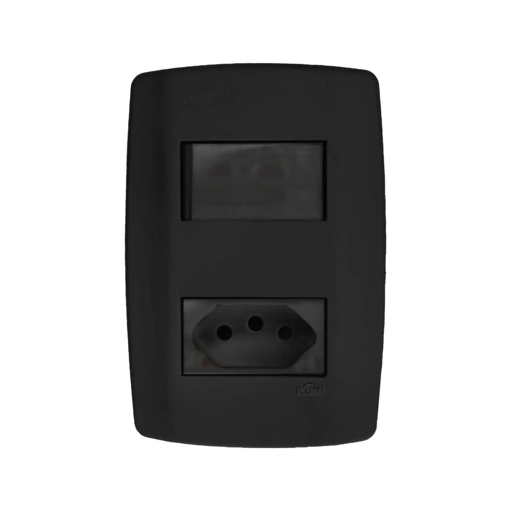 Kit Interruptor Simples + Tomada 20a 4x2 Ilumi LEV Preta - ILP9001