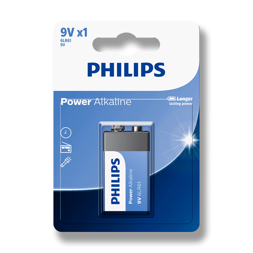 Pilha Alcalina 9V Philips Bateria 9 Volts 6LR61 6F22 1 unidade em Oferta na Shopee