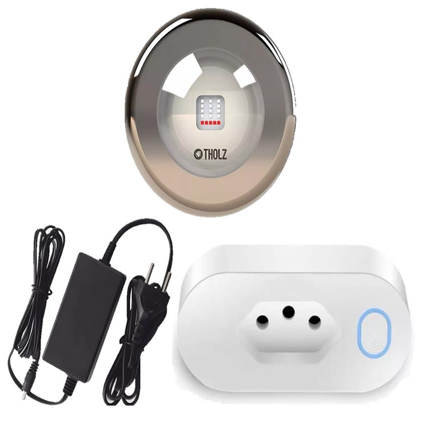 KIT 1 LED 20W AZUL PREMIUM INOX THOLZ + FONTE + TOMADA WIFI