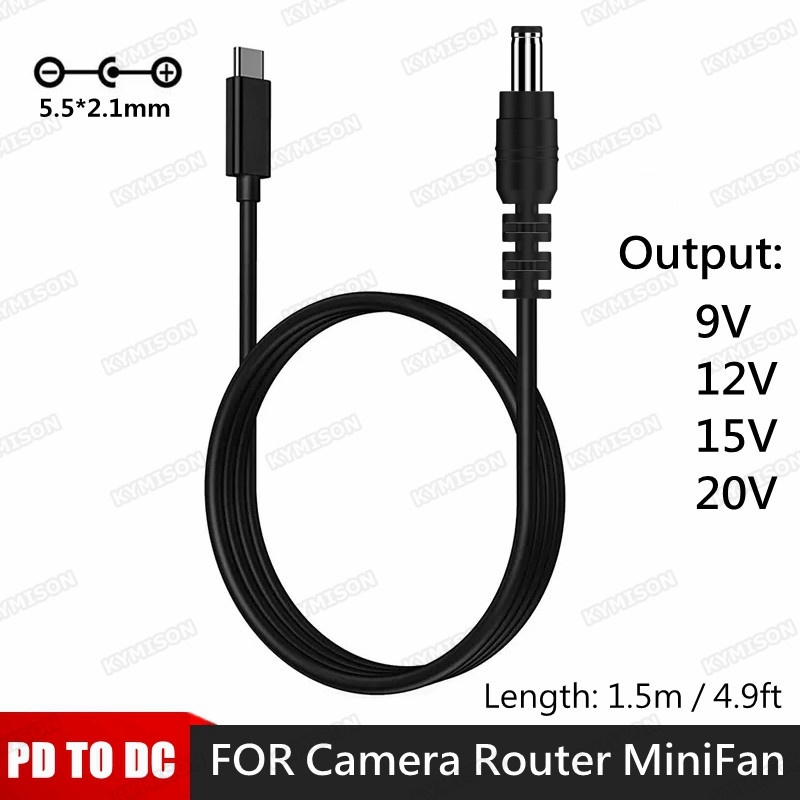 Cabo De Alimentação USB C Tipo PD A 9V 12V 15V 20V 5.5x2.1mm Para Fita LED Roteador Sem Fio PD2.0 3.0 Carregador De 65W
