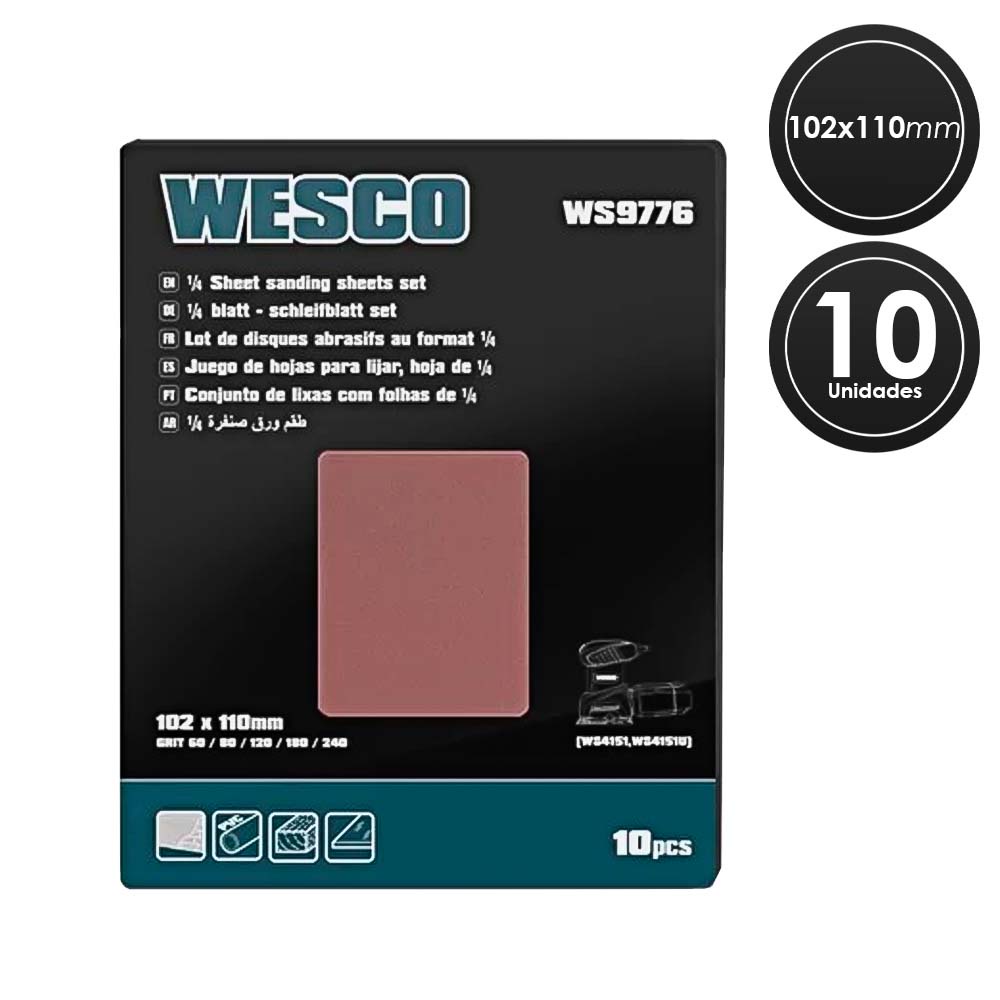 JOGO DE LIXAS PARA LIXADEIRA ELÉTRICA C/10 UNI WS9776 WESCO em Oferta na Shopee