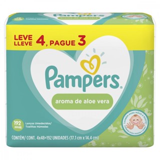 Lenço Umedecido Pampers Aloe Vera com 192 unidades