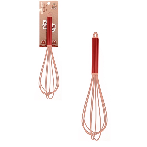 Fouet Batedor Mexedor Manual de Claras Patês Cremes de Silicone com Cabo Inox Colorido - Marrom