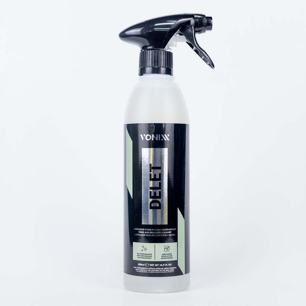 Limpador de Pneus e Borrachas Vonixx Delet - 500ml com ação de espumação para alto poder de limpeza.