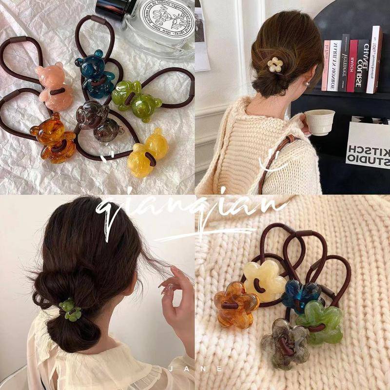 Cute Little Bear Preparado para o início da primavera Pequeno Anel de Flor de Cabelo Fresco Temperamento Simples Faixa de Cabelo de Alta Elasticidade Faixa de Cabelo de Couro de Vaca Acessórios