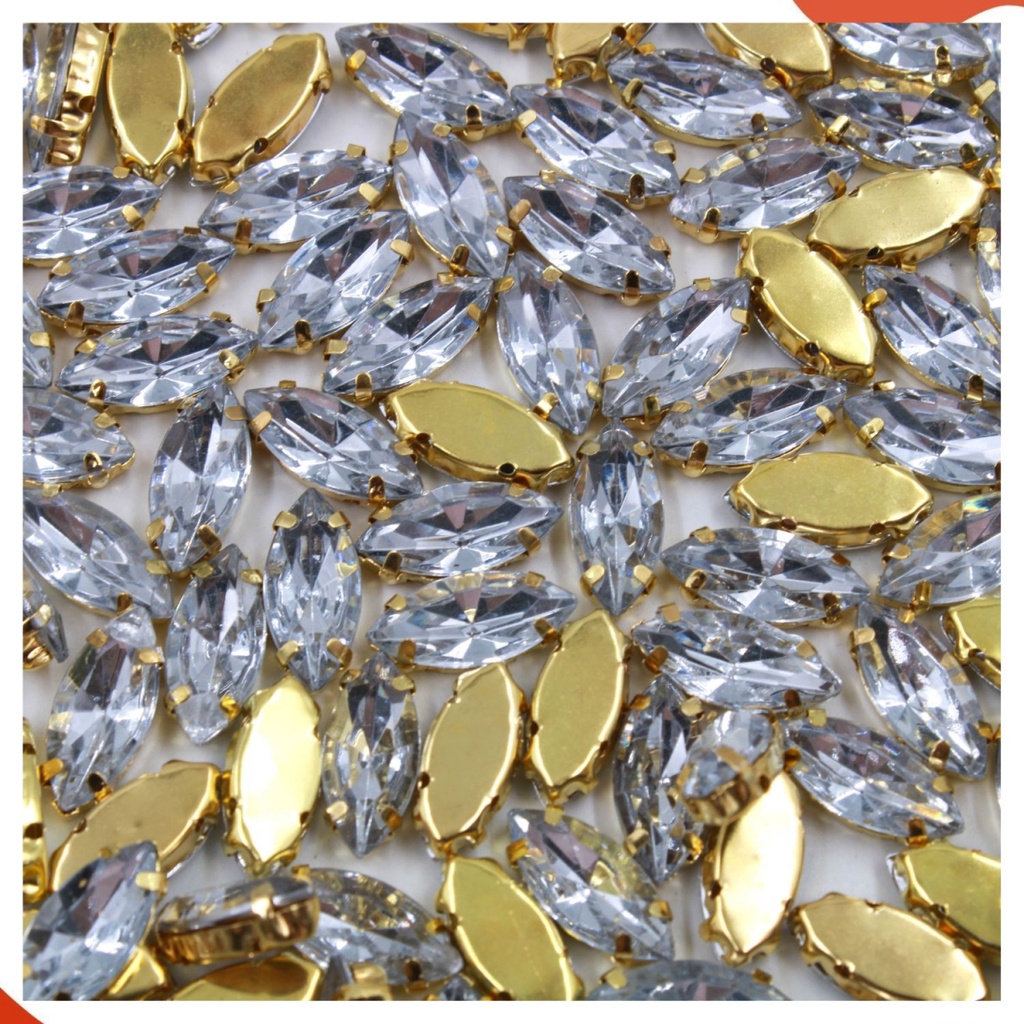 Chaton Engrampado Navete Base Dourada Com Pedra Cristal Para Costura, Bordado, Artesanato, Decoração, Roupa - 07X15mm Em Acrílico Com 500 Peças