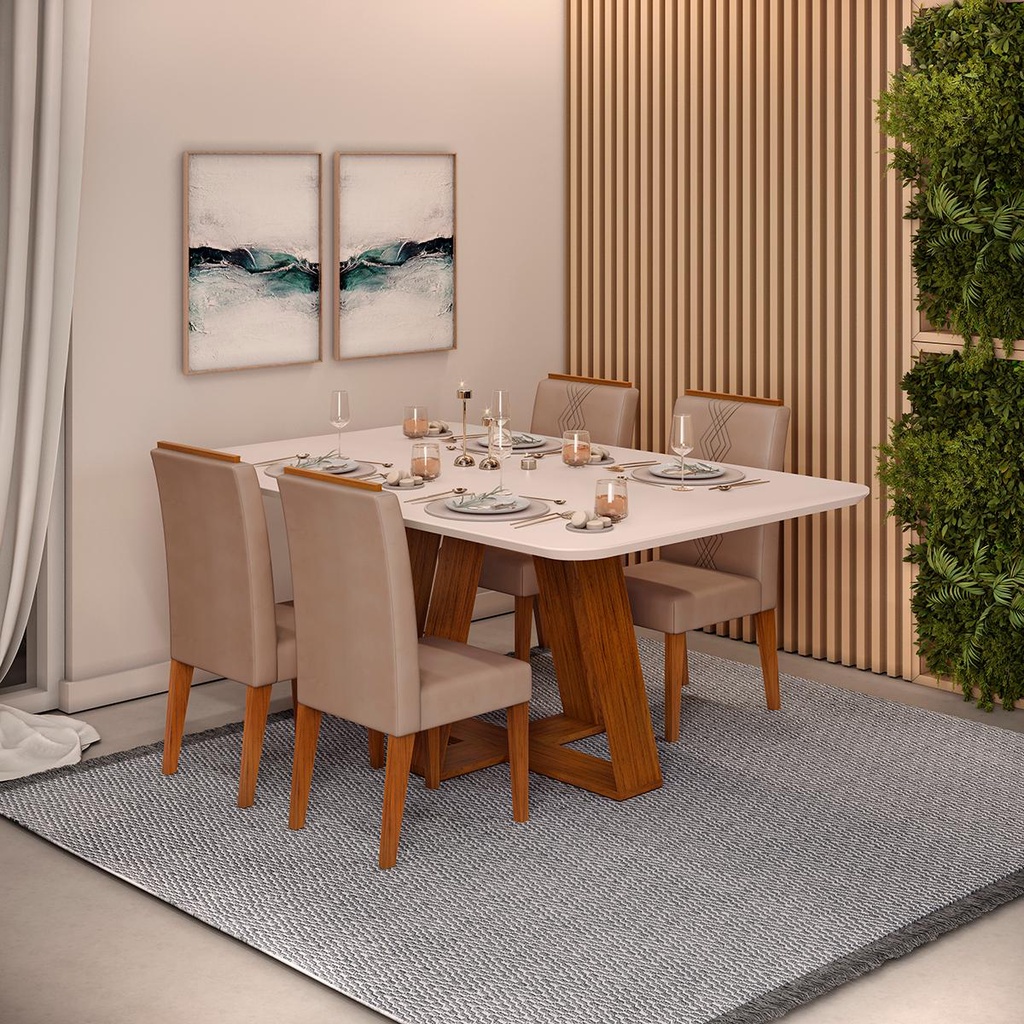 Conjunto de Sala de Jantar 4 Cadeiras Tampo SEM VIDRO 170x90 DJ Móveis Kiara Freijó Yasmin Kraft em Oferta na Shopee