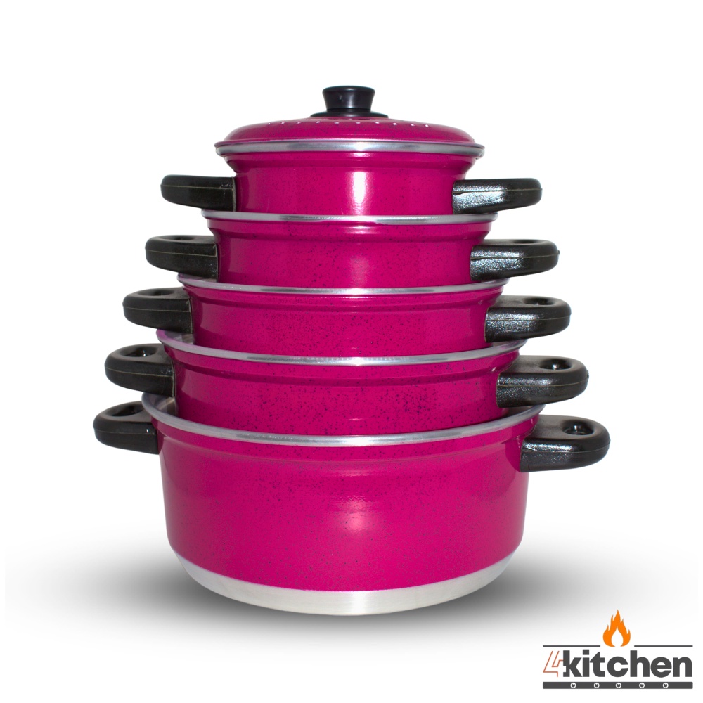 Jogo de Panelas Tampa Aluminio Rosa 5 Peças + Brinde Caneco