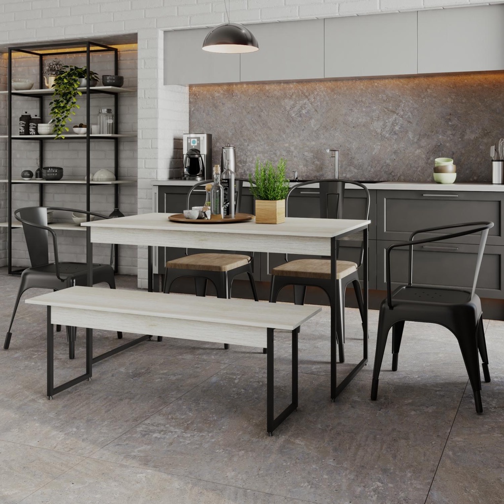 Mesa de Jantar com 1 Banco Estilo Industrial TUB