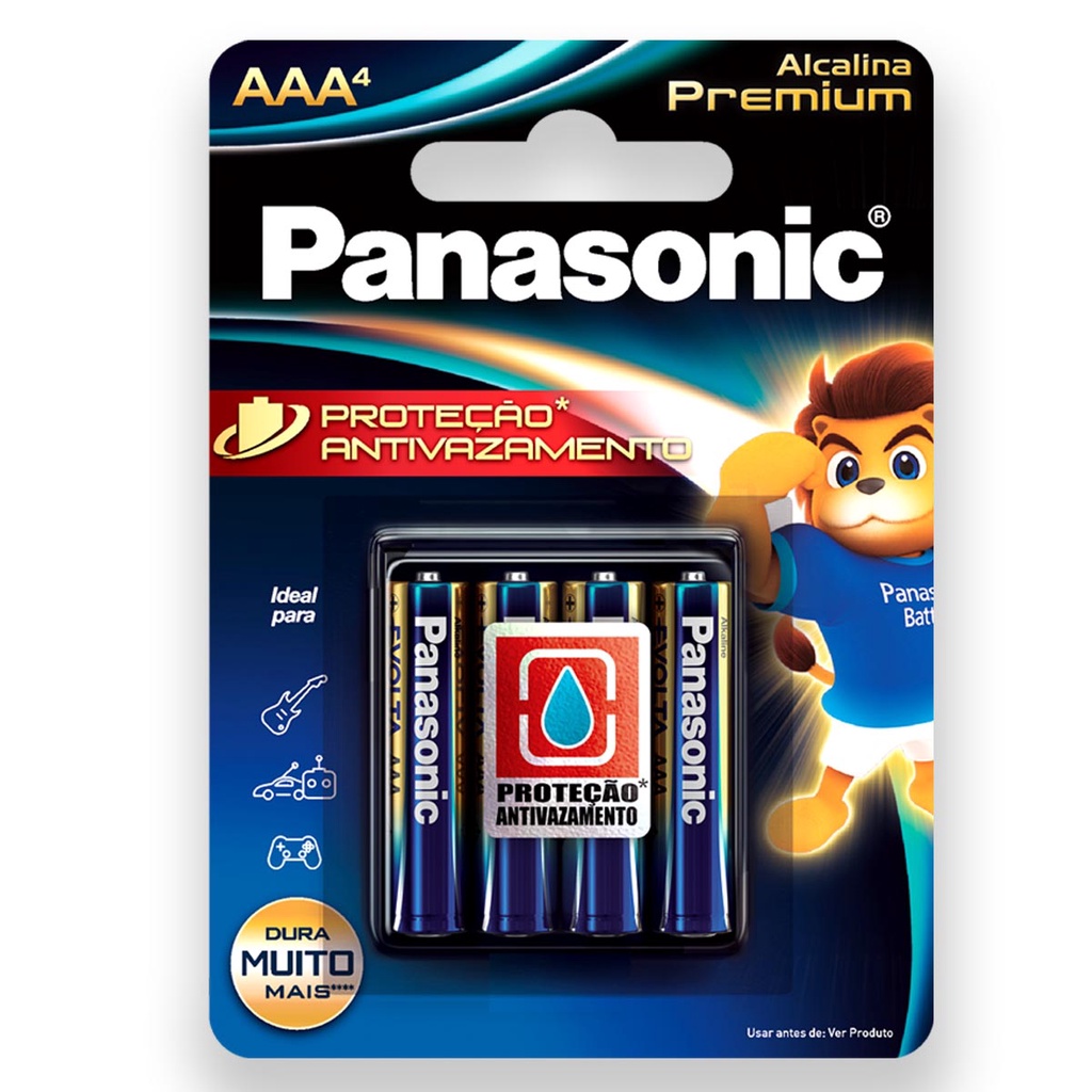 Pilha Alcalina AAA Premium Panasonic Bateria 3A Palito 4 unidades