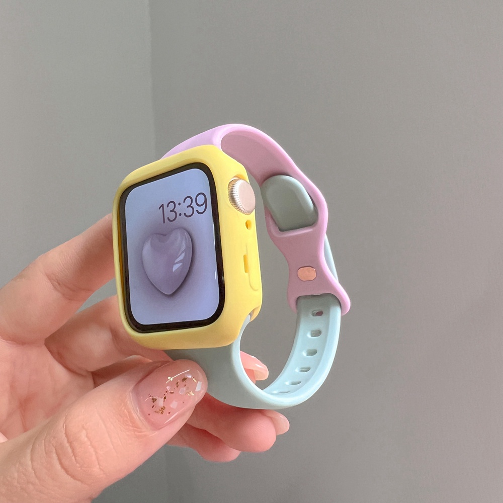 【 3 Peças 】 rubber Alça De Laço + Candy Estojo Macio De silicone Para Pulseira De Relógio Apple 41/45mm 49 Ultra SE 8 7 6 5 Cobertura i-Watch 38/42mm 40mm 44mm 4 3 2 1