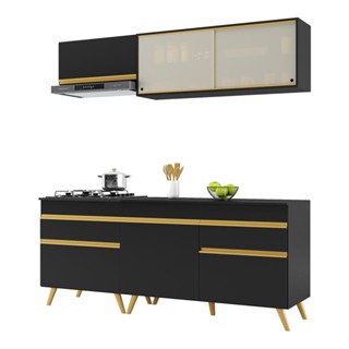 Cozinha Compacta 4 peças c/ Armário e Balcão MP3707 Veneza GB Preta