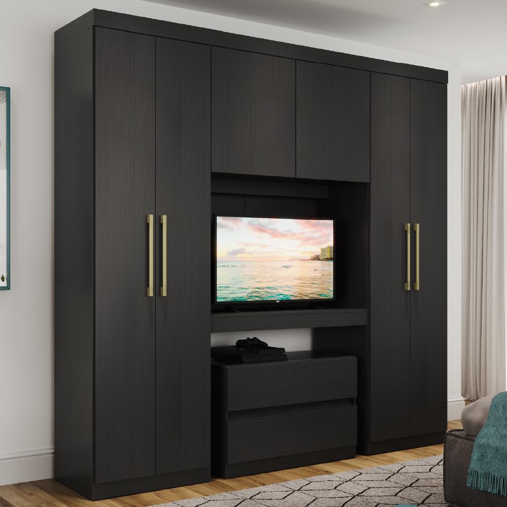 Guarda Roupa Solteiro 6 Portas 2 Gavetas Porto Carraro Preto em Oferta na Shopee