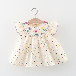 Vestido De Bebê De Algodão Para Menina Multicolor Bordado Flor em Oferta na Shopee