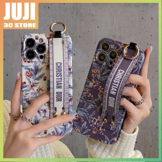 JUJI Fashion Cream Flower Púrpura Deixa A Pulseira De Pulso Mala Macia Para IPhone 14 13 Pro Max 12 11 Xr Xs 7/8/SE Plus